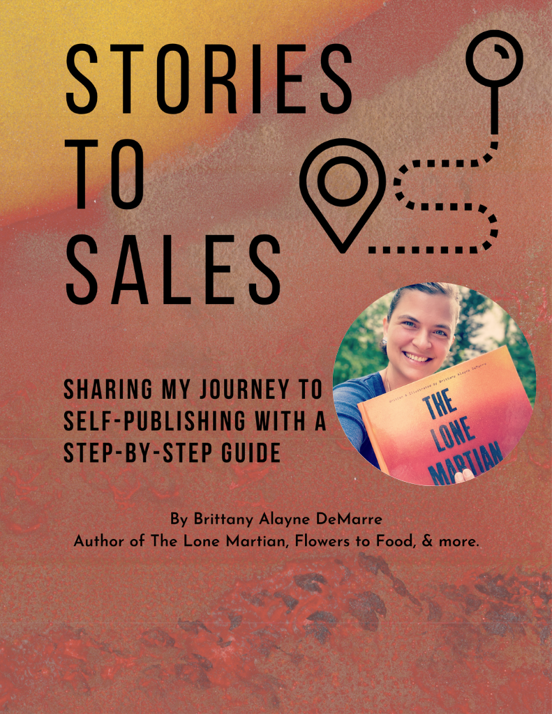 Stories to Sales ebook cover with a photo of Brittany holding her Mars childrens book.